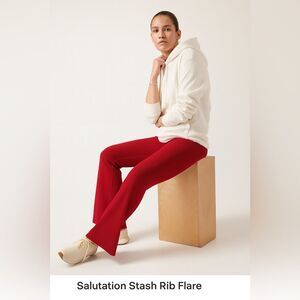 Athleta Salutation Stash Rib Flare Pants XL Candy Red Pockets Yoga Studio Lounge